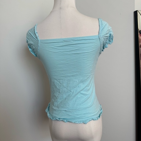 Y2K Light Blue Ruffled Women's Top milkmaid S coquette coastal cowgirl - Picture 4 of 5